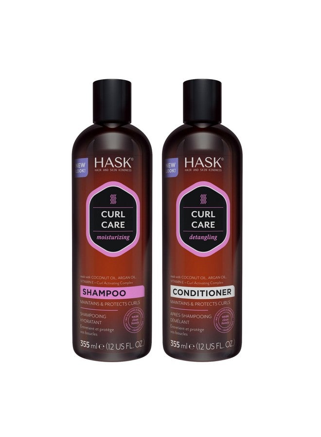 هاسك مجموعة شامبو وبلسم HASK CURL CARE بزيت جوز الهند والأرجان، للشعر المجعد، نباتي، آمن على اللون، خالٍ من الغلوتين والكبريتات والبارابين وخالٍ من القسوة - شامبو واحد وبلسم واحد - Image 1