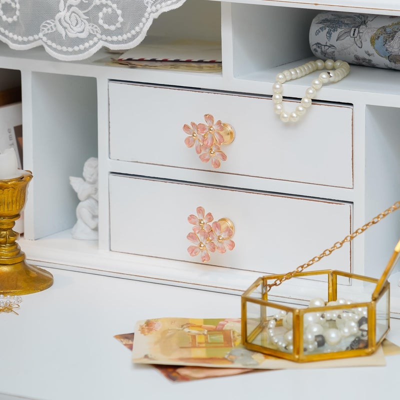 Soffee Design Set Of 2 Metal Flowers Cabinet Pull Dresser Drawer Handle, Simulated Pink Flowers Shape Gradient Color With Glossy Layer Closet Handles, Door Knobs With Mounting Screws - Image 2