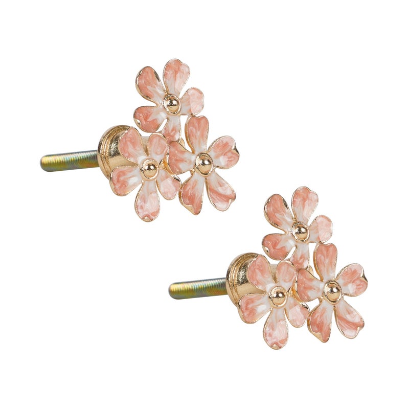 Soffee Design Set Of 2 Metal Flowers Cabinet Pull Dresser Drawer Handle, Simulated Pink Flowers Shape Gradient Color With Glossy Layer Closet Handles, Door Knobs With Mounting Screws - Image 1