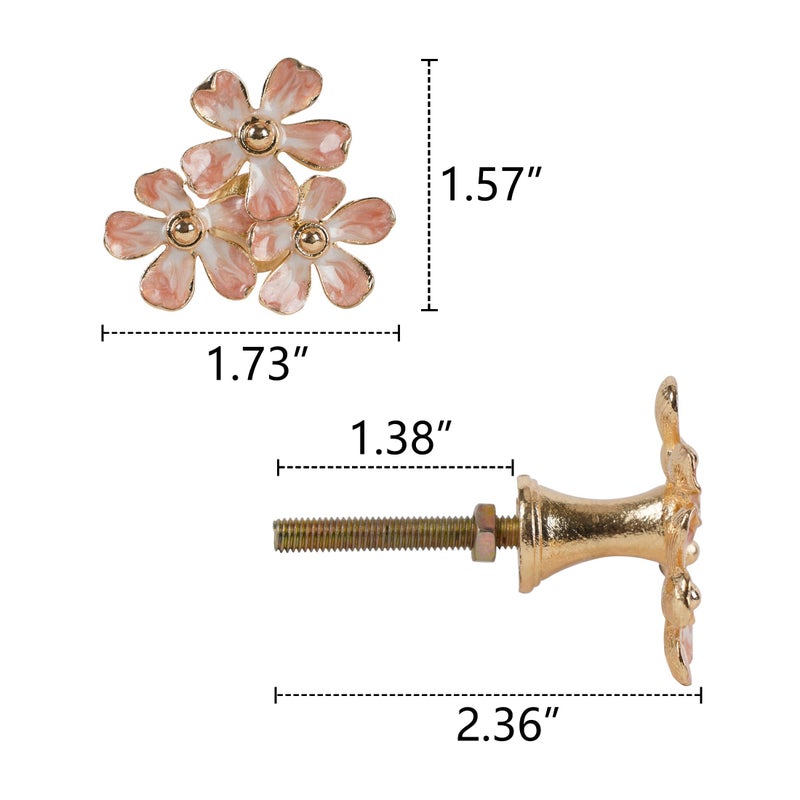 Soffee Design Set Of 2 Metal Flowers Cabinet Pull Dresser Drawer Handle, Simulated Pink Flowers Shape Gradient Color With Glossy Layer Closet Handles, Door Knobs With Mounting Screws - Image 5