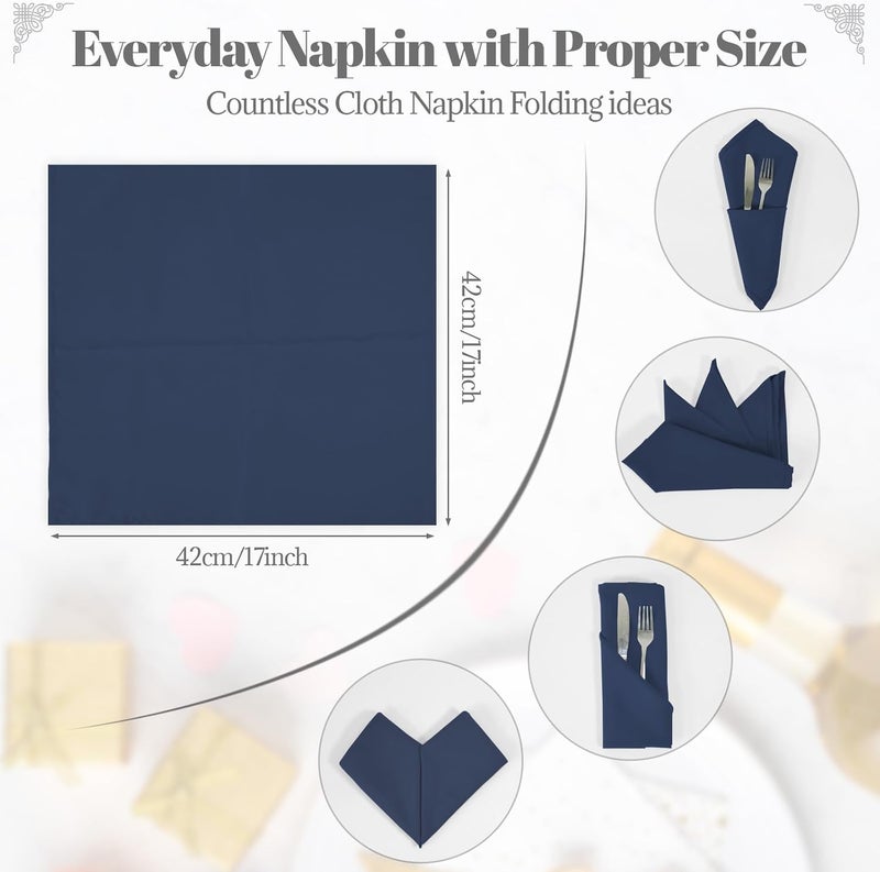 PLOYMONO Navy Blue Heavy Duty Polyester Napkins - 17 x 17 Inch Solid Washable Cloth Dinner Napkins - Set of 8 Napkins with Hemmed Edges - Great for Weddings, Parties, Banquets Dinner & More - Image 5