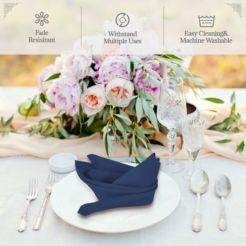PLOYMONO Navy Blue Heavy Duty Polyester Napkins - 17 x 17 Inch Solid Washable Cloth Dinner Napkins - Set of 8 Napkins with Hemmed Edges - Great for Weddings, Parties, Banquets Dinner & More - Image 2