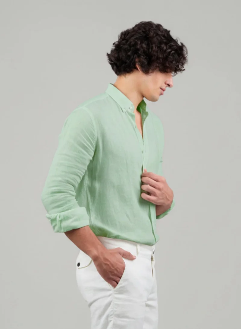 Just Nature Green 100% Linen Classic Fit Shirt for Men | Best Price UAE