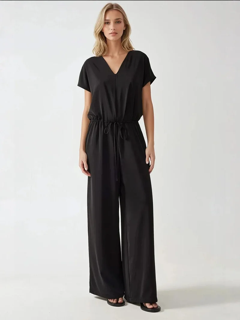HICCUP Black Wide Leg V-Neck Jumpsuit for Women | Best Price UAE