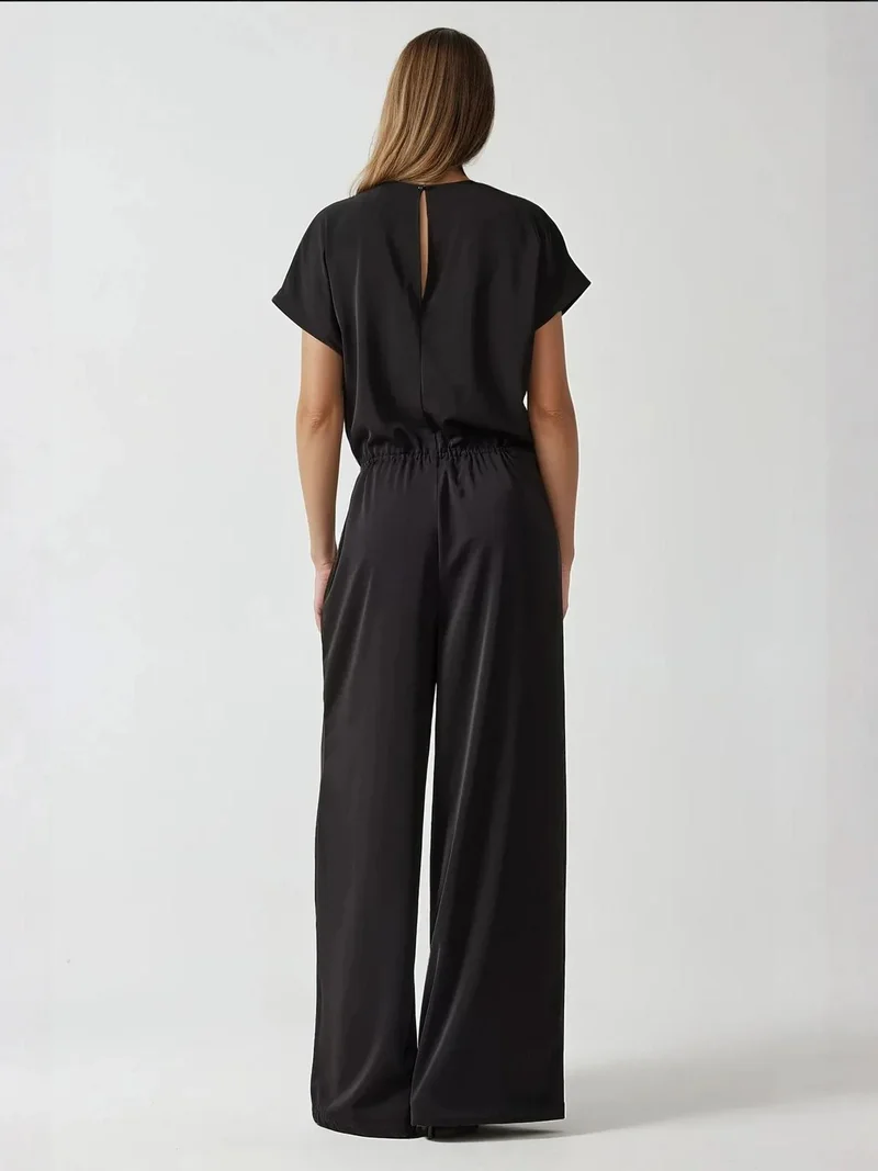 HICCUP Black Wide Leg V-Neck Jumpsuit for Women | Best Price UAE