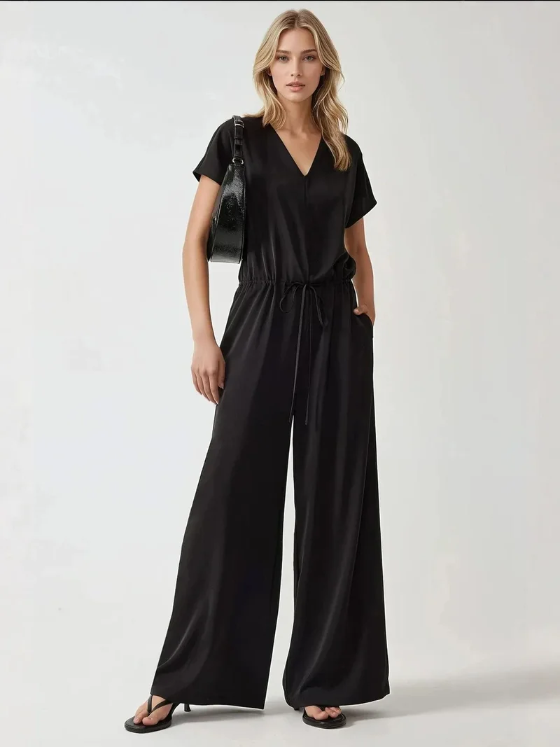 HICCUP Wide Leg V-Neck Jumpsuit
