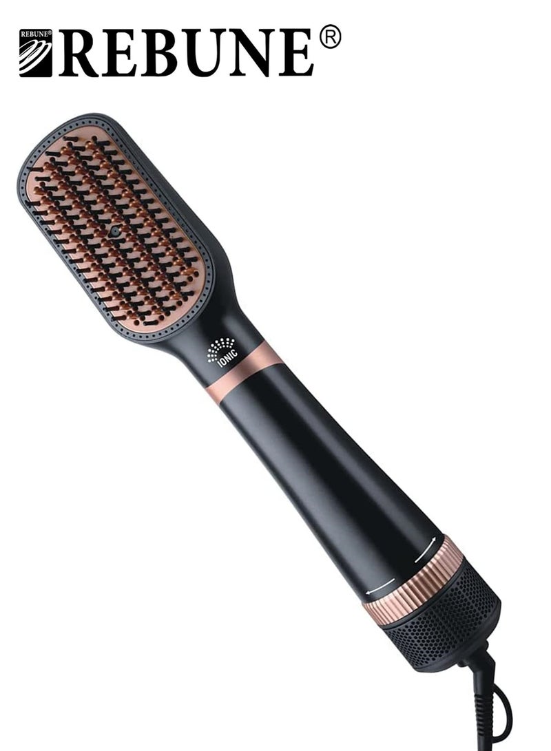 REBUNE 1300W Hair Dryer & Volumizer Styler Hot Air Brush Black/Gold - Image 3