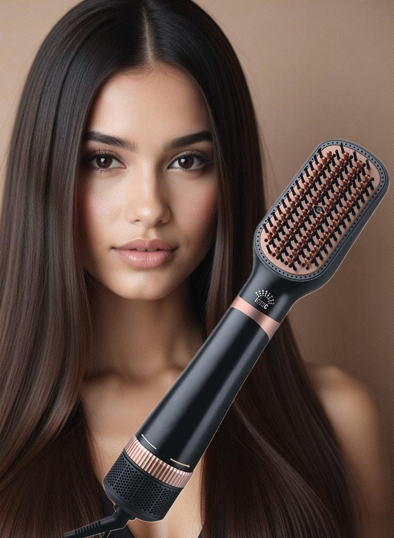 REBUNE 1300W Hair Dryer & Volumizer Styler Hot Air Brush Black/Gold - Image 2