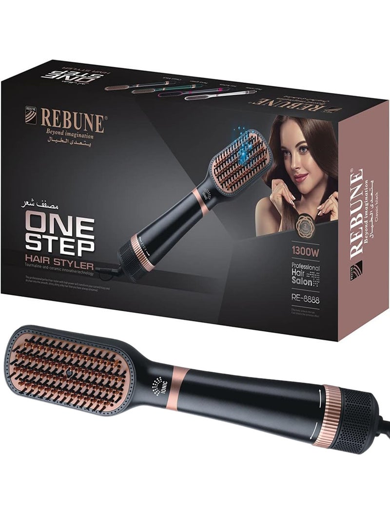REBUNE 1300W Hair Dryer & Volumizer Styler Hot Air Brush Black/Gold - Image 1
