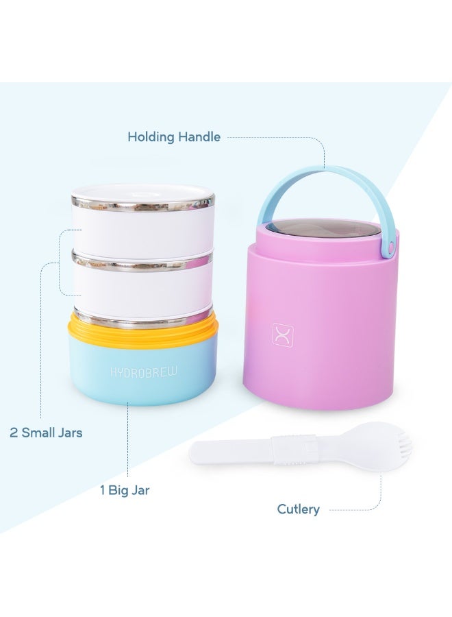Hydrobrew Personalized Triple Decker Stainless Steel Lunch Box w/ Spoon-Candy Cloud - Image 4