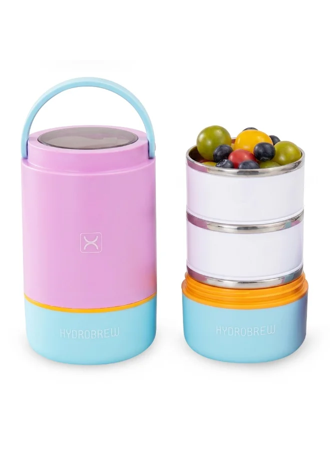هيدروبرو Hydrobrew Personalized Triple Decker Stainless Steel Lunch Box w/ Spoon-Candy Cloud