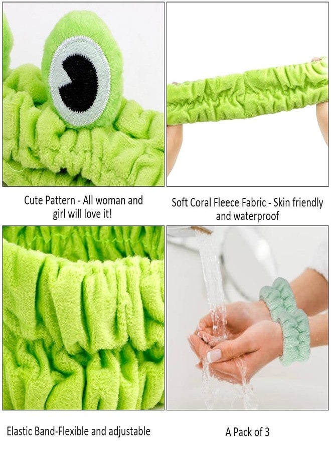 AHONEY Frog Headband Skin care Headbands and Wristbands Cute Spa Wrist Band Fluffy Hand Cuffs Women Girls Kids Facial Makeup Accessories Costume Party Supply Birthday Gift (Frog) - Image 5
