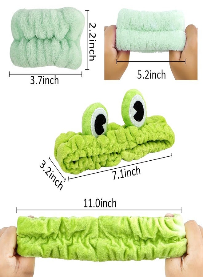 AHONEY Frog Headband Skin care Headbands and Wristbands Cute Spa Wrist Band Fluffy Hand Cuffs Women Girls Kids Facial Makeup Accessories Costume Party Supply Birthday Gift (Frog) - Image 4
