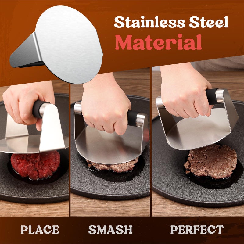 Pisol Smash Burger Press, Hamburger Smasher Tool for Griddle, Stainless Steel Ham Patty Press with Anti-Scald Handle, 5.5" Non Stick Grill Press for Smashburger, Bacon, Ground Beef, Meat, Sausage - Image 4