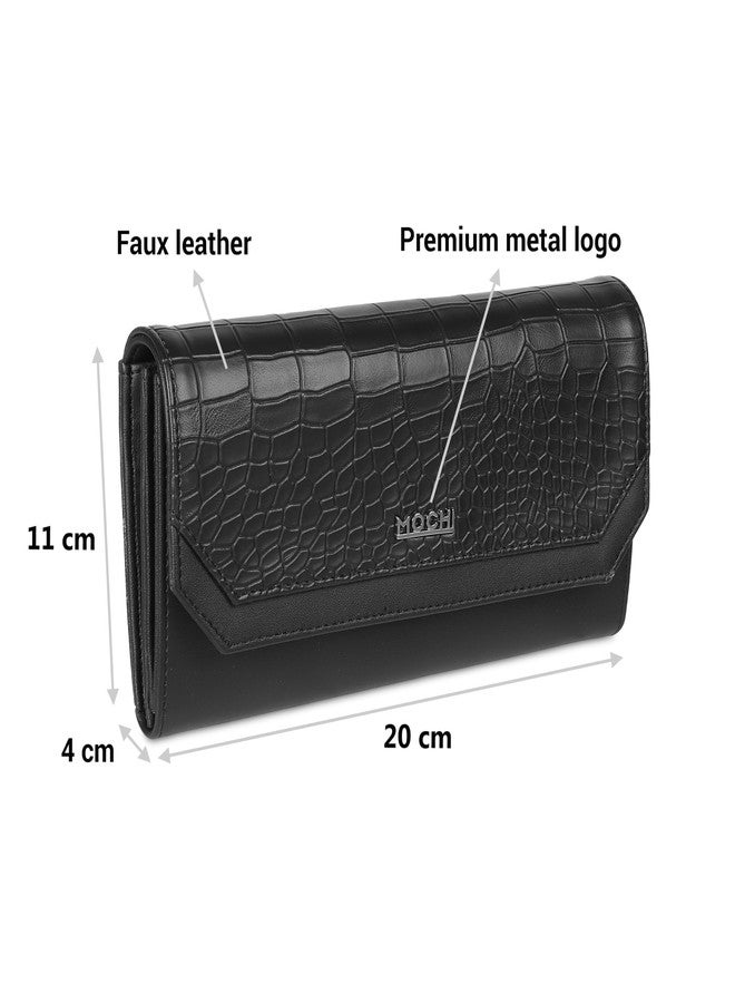 Mochi Women Black Faux Leather Casual Clutch with Premium Metal Logo (95-134) - Image 3