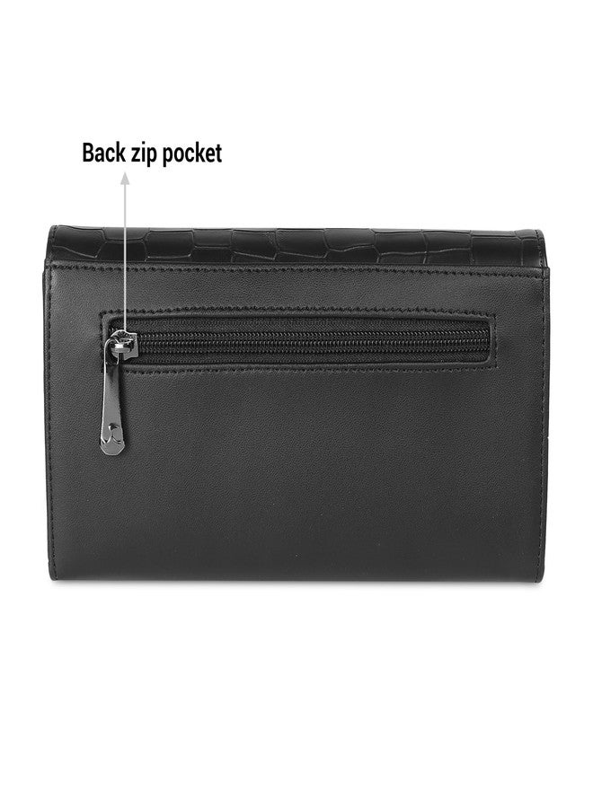 Mochi Women Black Faux Leather Casual Clutch with Premium Metal Logo (95-134) - Image 4