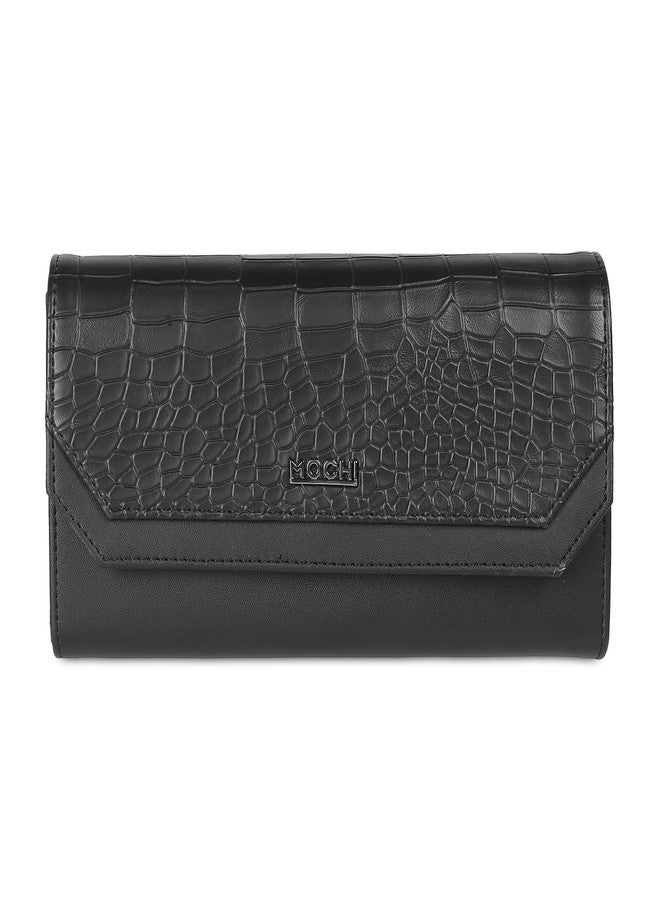 Mochi Women Black Faux Leather Casual Clutch with Premium Metal Logo (95-134) - Image 1