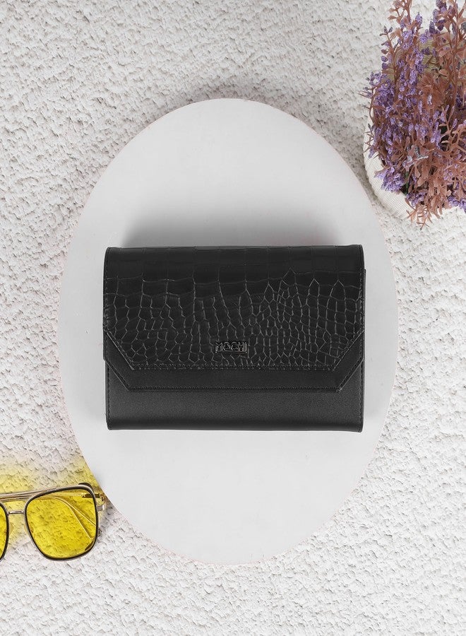 Mochi Women Black Faux Leather Casual Clutch with Premium Metal Logo (95-134) - Image 2