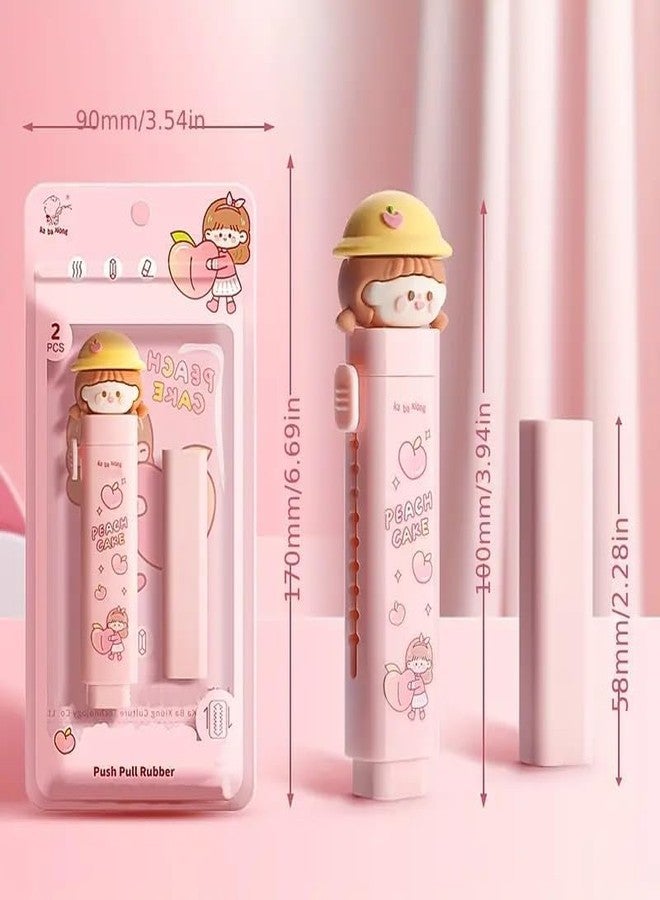 QQ Show Girl Cutter Shaped Eraser Set Expandable Pull Eraser Retractable Creative Pencil Erasers Cartoon Cute Eraser Stationary Set for Kids Pack of 2 - Image 2