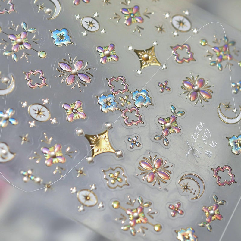 Quezadyl 5 Sheets Bohemian Style Nail Decals Embossed Flower Star Nail Art Stickers 5D Self-Adhesive Metallic Lace Lines Bohemia Carving Floral Nail Designs Star Flower Nails Decoration for Women Nail Supplies - Image 5