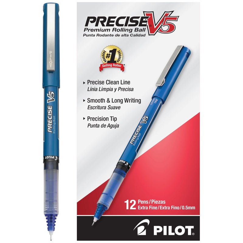 Pilot Precise V5 Rollerball Pens, Extra Fine Point 0.5 mm Blue Pens, Blue, Pack of 12 - Ideal for School, Journaling & Office Writing - Image 5