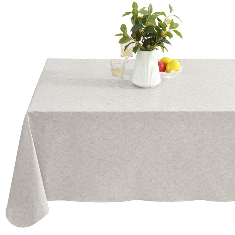 Newbridge Napa Leaf Beige Vinyl Flannel Backed Tablecloth 52 x 70 Inch Rectangle Hotel Quality Waterproof Indoor Outdoor Table Cover for Kitchen Patio Dining BBQ