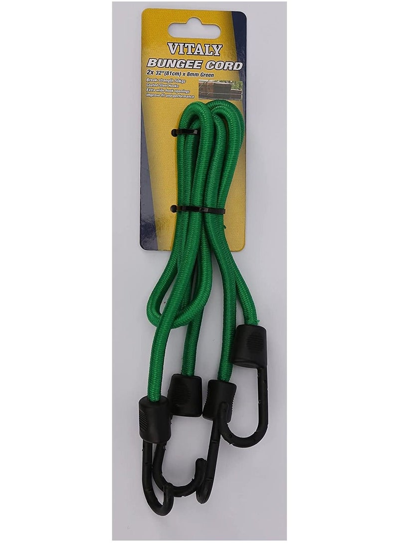 VITALY - Vitaly Pack of 2 Bungee Cords, Elastic Straps with Hooks for Bicycle, Suitcase, Camping, Car, Luggage (32" x 8 mm) - Image 1