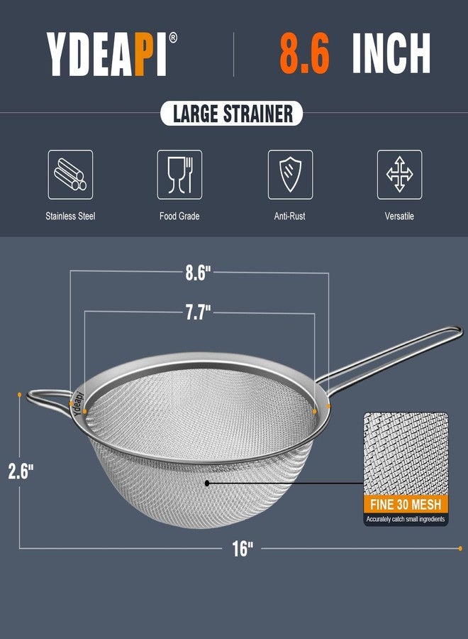 Ydeapi 8.6" Large Fine Mesh Strainer with Handle, Metal Food Strainers for Kitchen, Sieve Fine Mesh Stainless Steel for Rice, Quinoa, Pasta, Noodles - Image 3