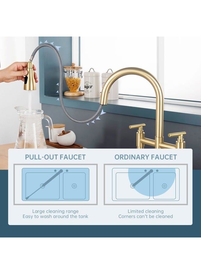 ARRISEA Gold Bridge Kitchen Faucet with 3 Mode Pull-Down Sprayer 2 Handle 8 Inch Faucet for Kitchen Sinks 3 Hole Kitchen Sink Faucet, Fingerprint Resistant Spot Free - Image 5