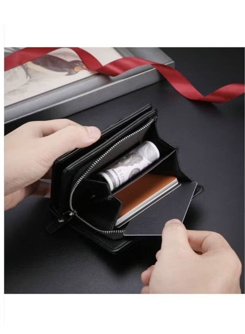 محفظة رجالية جديدة بتصميم كلاسيكي، مزينة برأس غزال، محفظة متعددة الوظائف بسحاب، فتحات متعددة للبطاقات، حامل بطاقات متعدد الاستخدامات للشباب والطلاب، هدية رائعة للرجال - Image 5