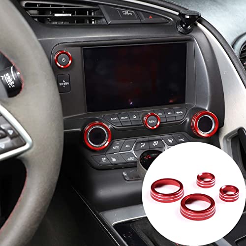 TINKI Aluminum Alloy AC Air Conditioner Volume Tune Knob Button Cover Compatible for Chevrolet Corvette C7 2014 2015 2016 2017 2018 2019 Accessories (Red) - Image 3