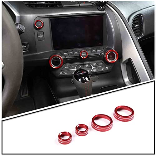 TINKI Aluminum Alloy AC Air Conditioner Volume Tune Knob Button Cover Compatible for Chevrolet Corvette C7 2014 2015 2016 2017 2018 2019 Accessories (Red) - Image 1
