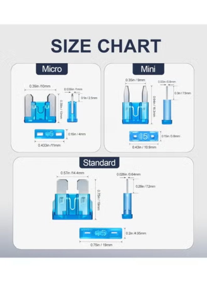 COYO 300Pcs Car Fuse Assortment Kit, 160 Mini Blade Fuses Automotive + 90 Standard Auto Fuses + 50 Micro + Puller – Replacement for RV Camper Boat Truck (2Amp 3A 5A 7.5A 10A 15A 20A 25A 30A 35A 40A) - Image 3