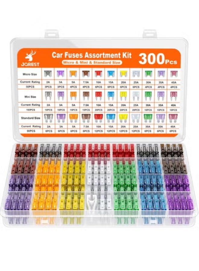 COYO 300Pcs Car Fuse Assortment Kit, 160 Mini Blade Fuses Automotive + 90 Standard Auto Fuses + 50 Micro + Puller – Replacement for RV Camper Boat Truck (2Amp 3A 5A 7.5A 10A 15A 20A 25A 30A 35A 40A) - Image 1
