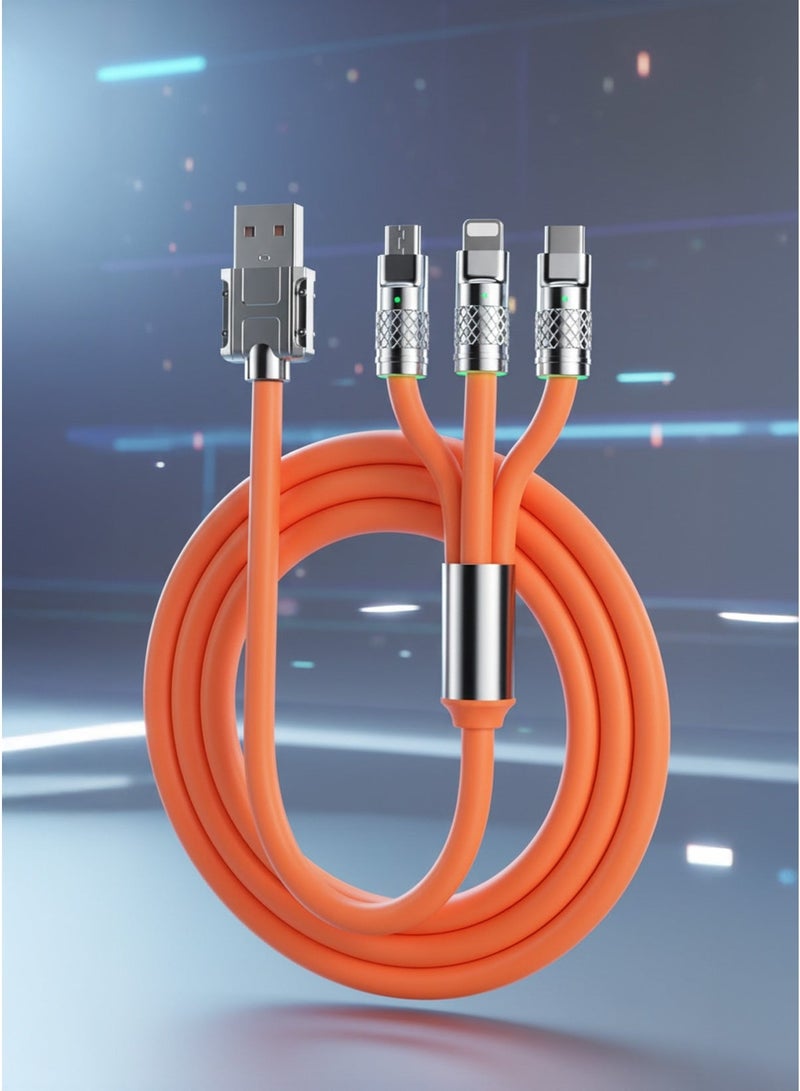 3-in-1 Fast Charging Cable – 120W, Retractable 2M Length, USB, Type-C, Micro USB & IOS Connectors, Silicone + Zinc Alloy, Universal Compatibility for All Phones & Tablets - Image 1