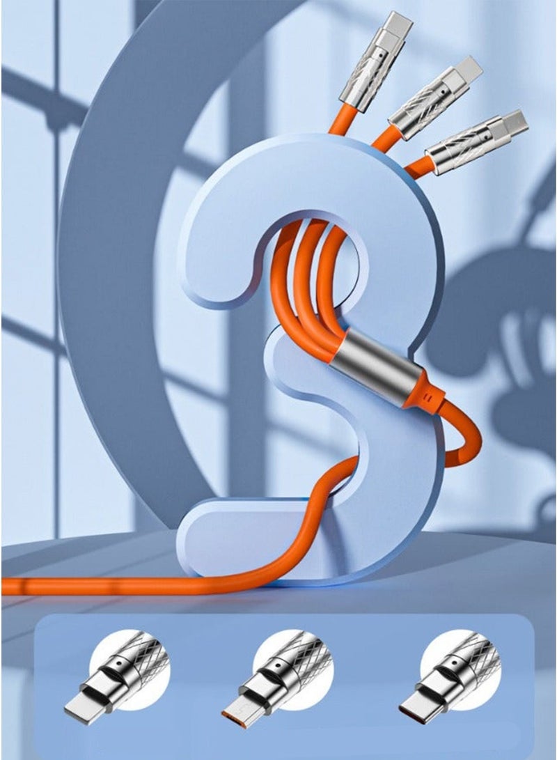 3-in-1 Fast Charging Cable – 120W, Retractable 2M Length, USB, Type-C, Micro USB & IOS Connectors, Silicone + Zinc Alloy, Universal Compatibility for All Phones & Tablets - Image 3