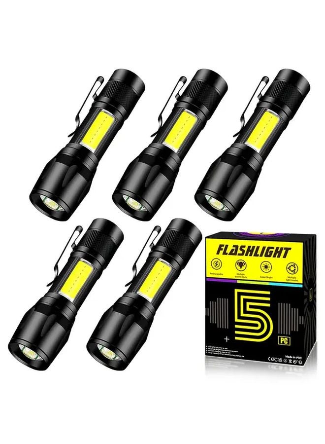 5 Pcs High Brightness Mini COB Flashlight Portable Rechargeable For Camping Cycling - Image 1