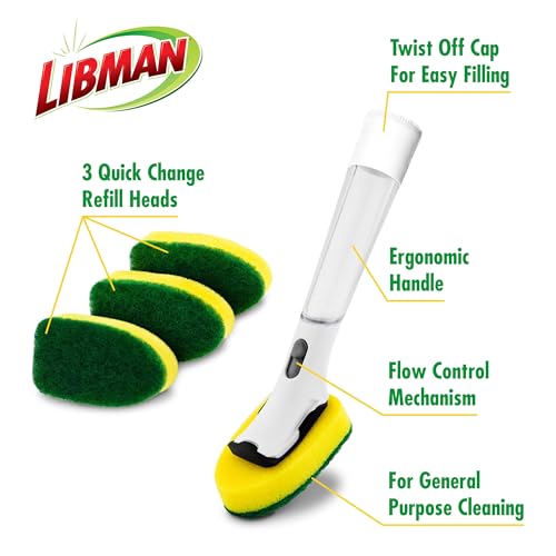 Libman Dishmatic I-Stand Dish Wand Kit, Kitchen Cleaning Scrub Brush with Handle and Soap Dispenser for Scrubbing and Washing Dishes, Refillable Standing Dispensing Scrubber Brushes, 3 Sponge Refills - Image 4