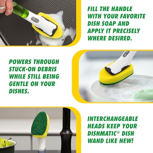 Libman Dishmatic I-Stand Dish Wand Kit, Kitchen Cleaning Scrub Brush with Handle and Soap Dispenser for Scrubbing and Washing Dishes, Refillable Standing Dispensing Scrubber Brushes, 3 Sponge Refills - Image 5