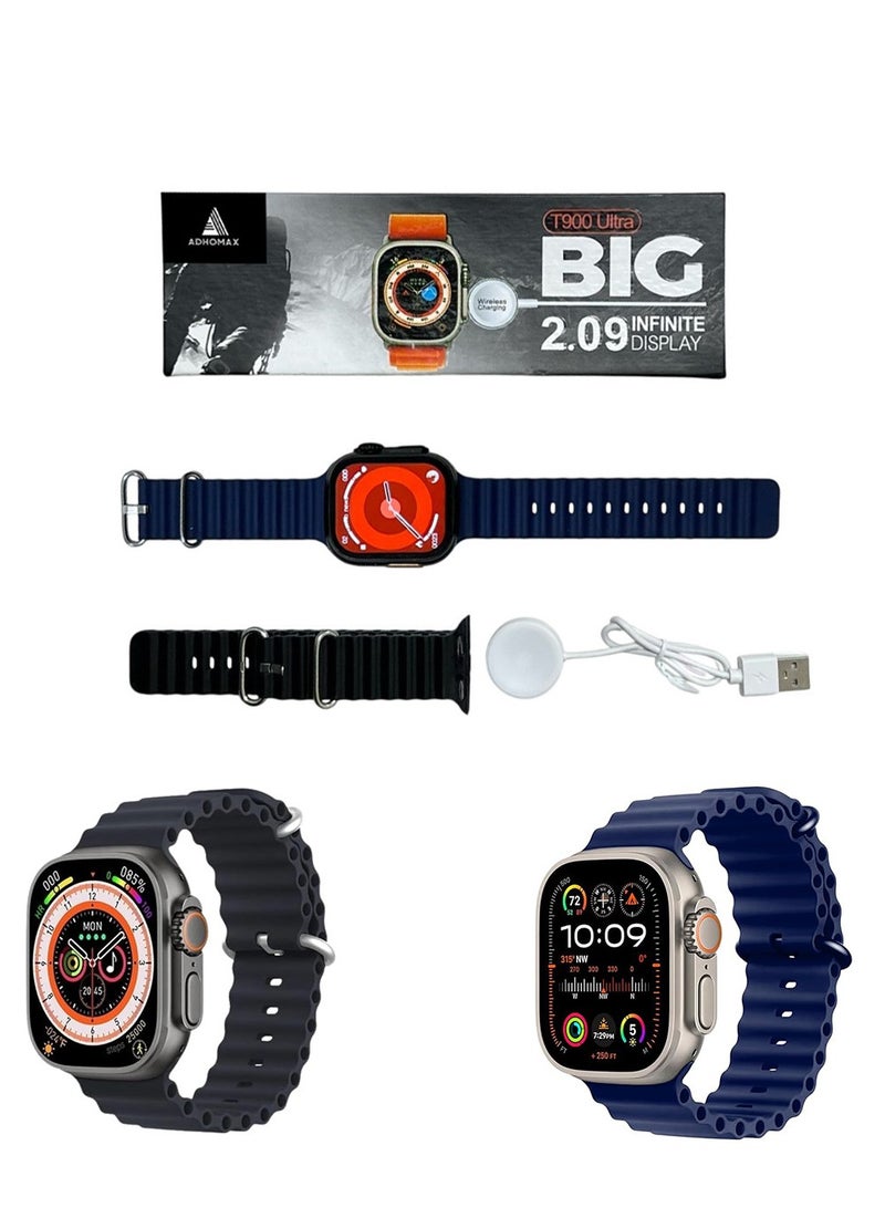 adhomax New T900 Ultra Smart Watch, Elegant Design 2.09", Infinite Display, NFC, Fitness Tracker, Heart Rate, Oxygen Monitor, Calls, Wireless Charging, Works With IOS and android for men, women - Image 1