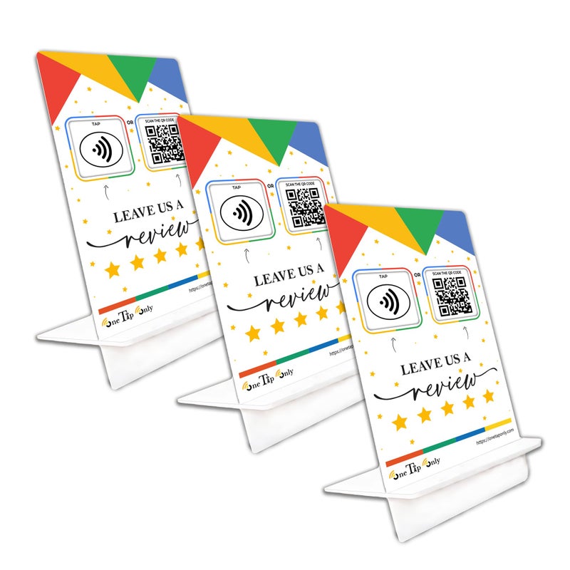 One Tap Only NFC Review Tap Stand Smart Social Media Business Card Alternative NFC Tag QR Code Compatible with Google Review System for All Smart Phones Boost SEO Engagement Visibility 3 Stands - Image 2