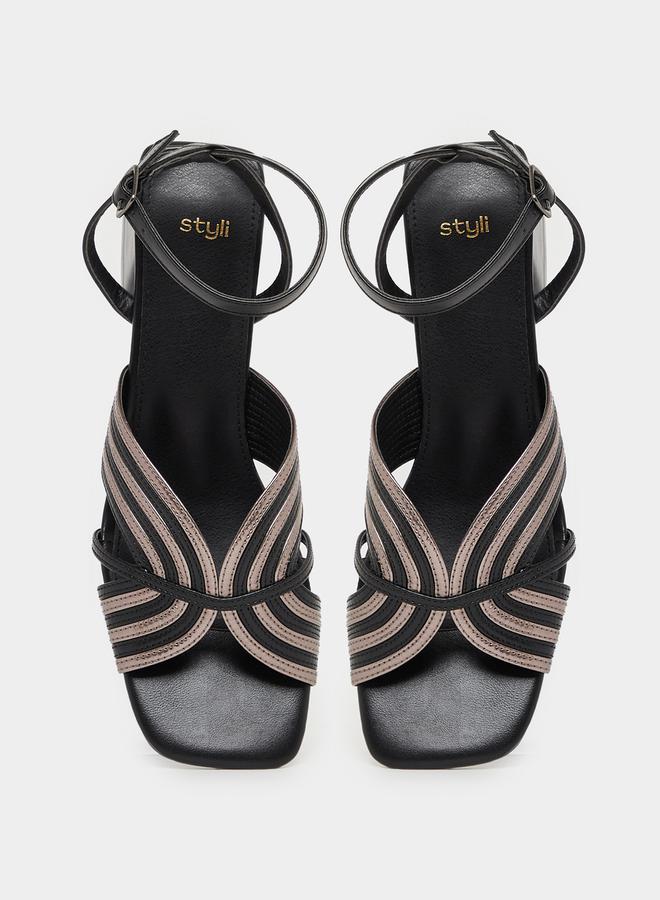 Styli Block Heel Ankle Strap Square Toe Sandals - Image 5