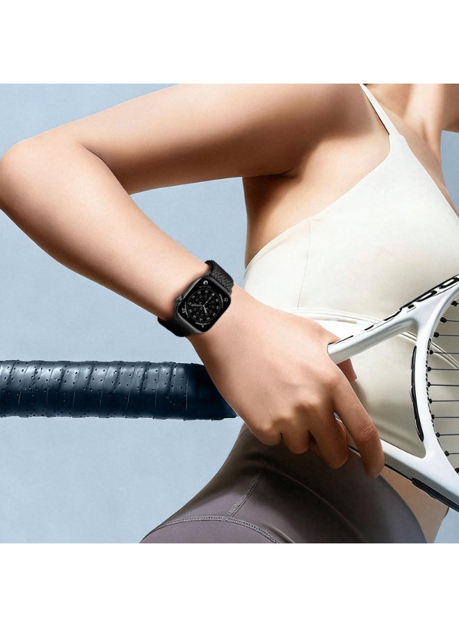 SOLOLUP Breathable Nylon Sport Loop Compatible with Apple Watch Bands 44mm  46mm 42mm 45mm 49mm  Men Women,Soft Breathable Fabric Woven Strap for iWatch Band Series 11 10 9 8 7 3 5 4 3/Ultra 3 2/SE 3 2/SE Sweatproof Replacement Band for Men & Women (Black) - Image 2
