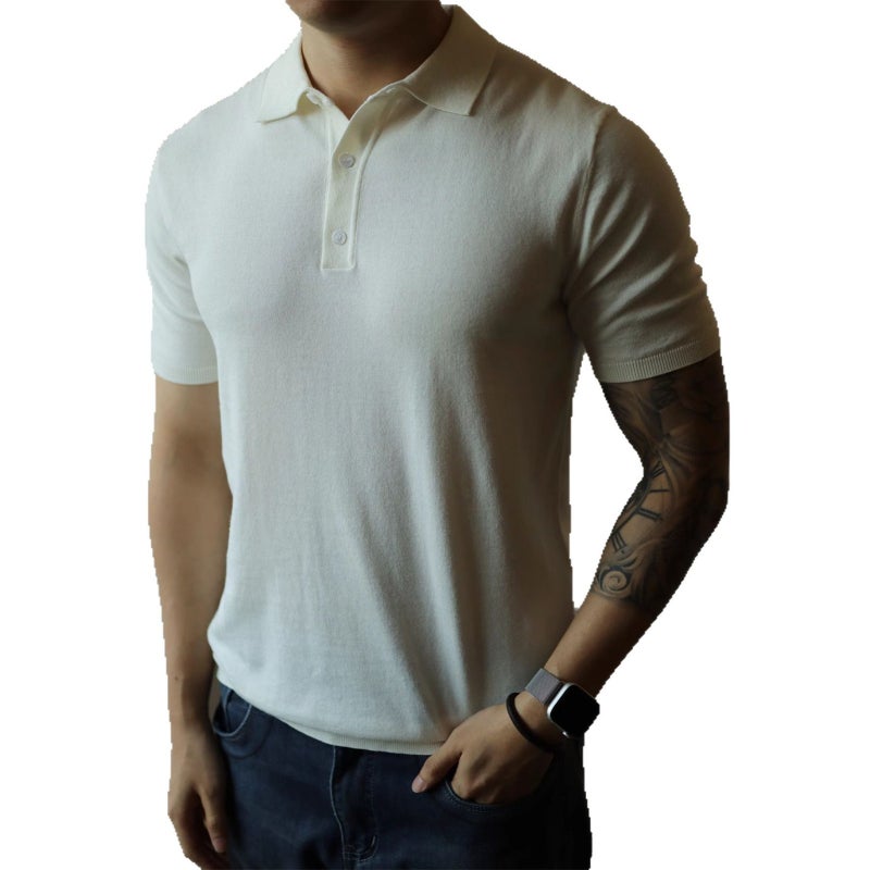 Mens Slim Fit Short Sleeve Knit Polo Shirt Business Casual T-Shirt - Image 4