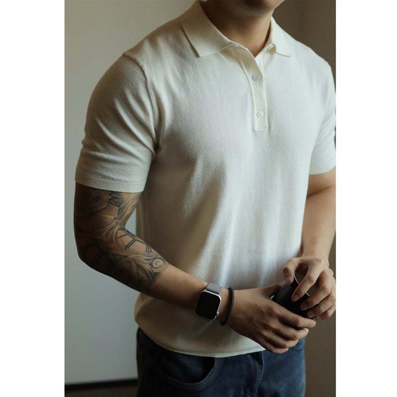 Mens Slim Fit Short Sleeve Knit Polo Shirt Business Casual T-Shirt - Image 3