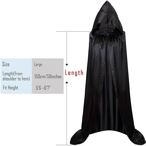 VGLOOK Unisex Hooded Halloween Christmas Cloak Costumes Party Cape Black - Image 2