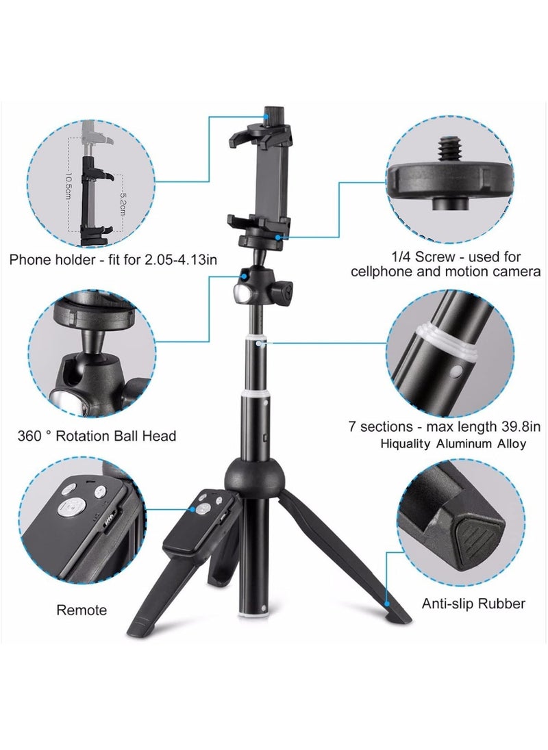 SYOSI Tripod Monopod Selfie Stick, 40 In Portable Selfie Stick Phone Tripod Compatible with Wireless Remote Shutter Control for iPhone 14 13 12 11 Pro max X 8 Plus Samsung Galaxy S23 S22 S21 S20 S10