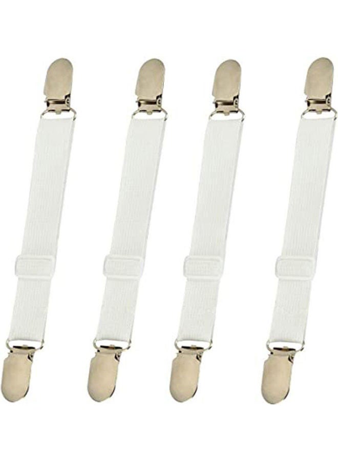 Adjustable Elastic Bed Sheet Mattress Fasteners Clips Grippers Straps Suspender Fasteners Holder - Pack Of 4 White Standardcm - Image 1