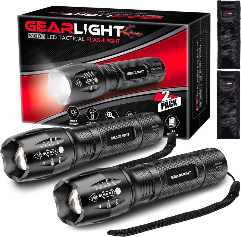 GearLight LED Flashlights - Mini Camping Flashlights with High Lumens, 5 Modes, Zoomable Beam - Bright and Versatile Flash Light for Outdoor and Home Use - S1000-2 Pack, (Batteries Not Included) - Image 1