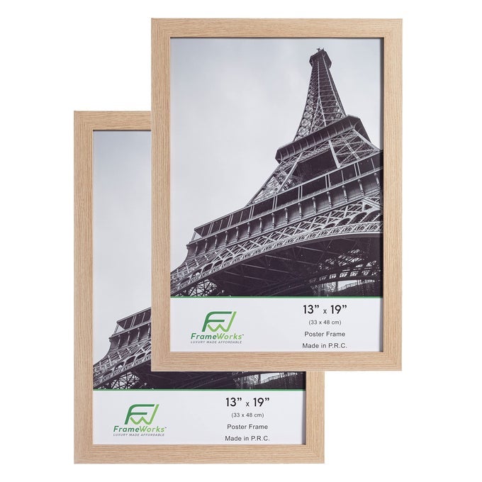 13x19 Wooden Poster Frame Classic Natural Oak Matte Edged Frames wShatterproof Acrylic Glass Photos Posters Prints Wall Decor Home Office Gallery Display Natural Oak 2 Pack